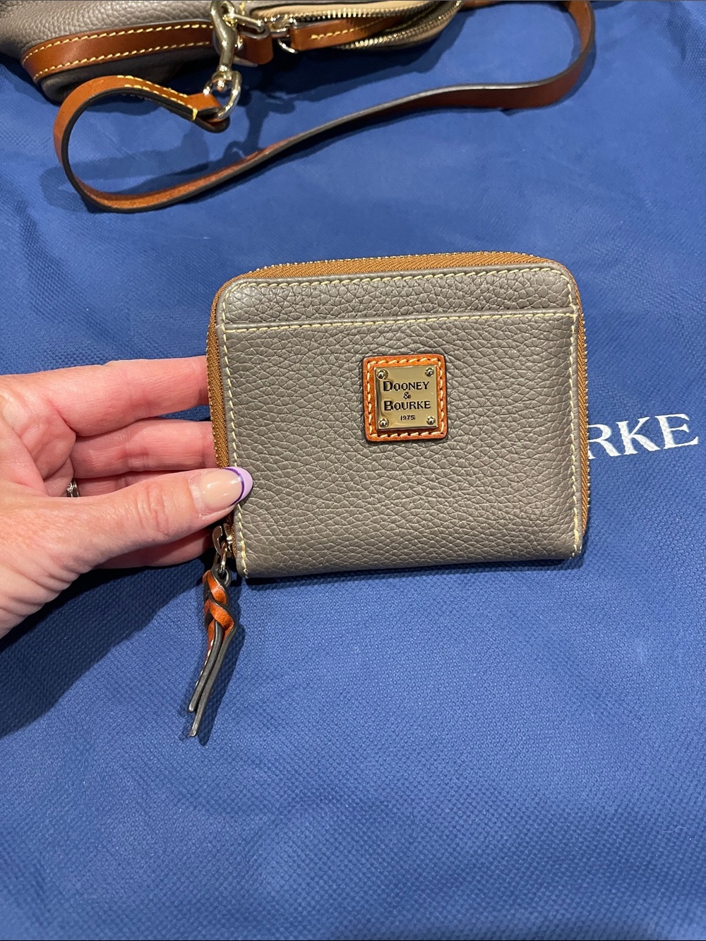 Dooney & Bourke Tall Domed Pebbled Leather Satchel in Elephant with wallet - Picture 15 of 16